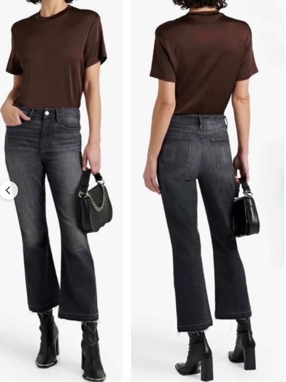 FRAME LE SUPER HIGHCROP MINI BOOT JEANS IN BLACK OAK SIZE 31